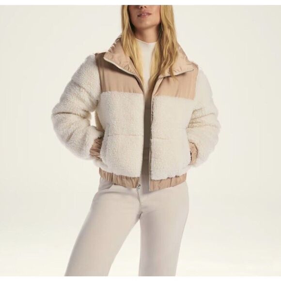 ABERCROMBIE & FITCH Womens Ultra Mini Puffer Jacket NEW Sz L Sherpa Cream